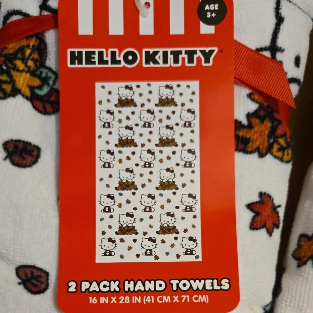 Hello Kitty Autumn Leaves Hand Towels - Red and White